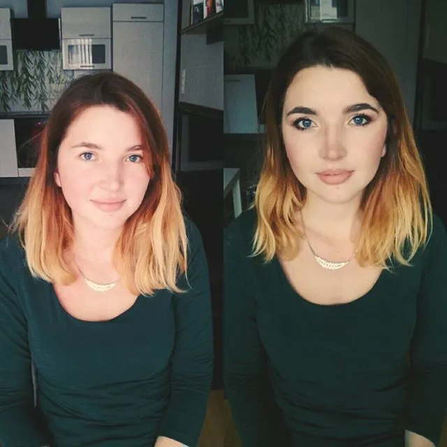 Lekcja makijażu, makijaż przed i po. Makijaż dzienny dla brunetki. Podkreślający makijaż dzienny. Konturowanie twarzy, podkreślenie ust. Instrukcja krok po kroku. Jak zrobić makijaż. Lekcje indywidualne. Nauka od podstaw