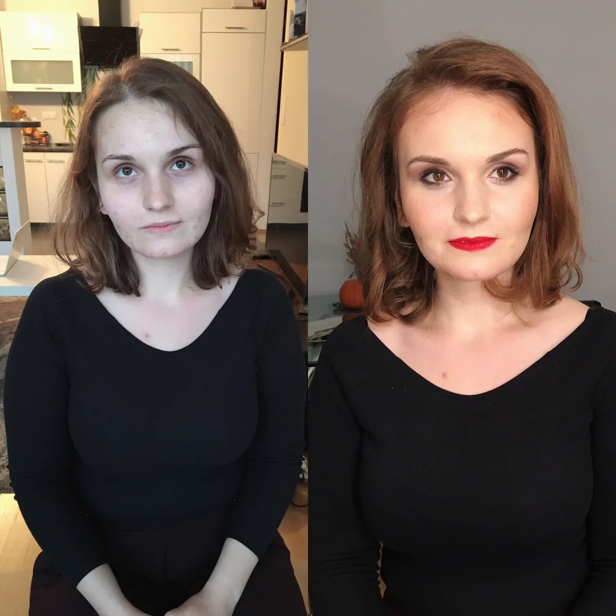 Profesjonalny makijaż wieczorowy. Profesjonalna fryzura. Modelowanie włosów. Moce oko i mocne usta. Czerwone matowe usta