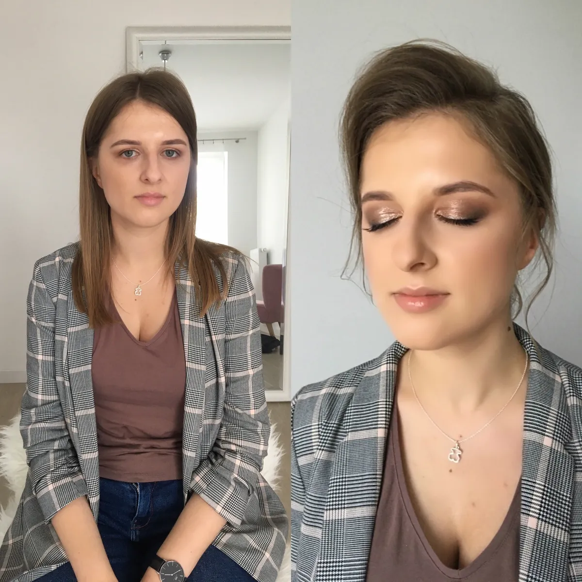 delikatny makijaż ślubny, lekka fryzura ślubna. Naturalny makeup i upięcie ślubne Kraków